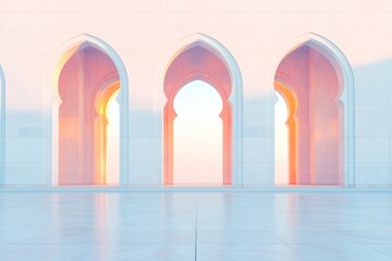 Fototapeta premium serene mosque with soft evening light showcasing empty courtyard symbolizing peace and reflection