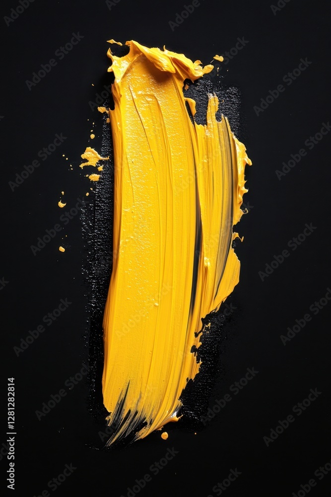 Poster bold stroke of yellow paint on a black canvas creating a modern art piece with texture and contrast 