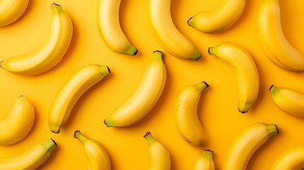 Bananas arranged on yellow background, studio shot, top view, for healthy eating or food concepts