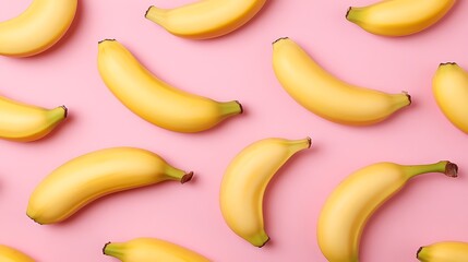 Bananas arranged, seamless pattern, vivid pink backdrop. Concept Food background, wallpaper