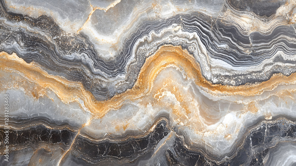 Aufkleber Elegant and Dramatic Abstract Marble Stone Texture with Swirling Waves of Light and Dark Grey Yellow and Orange Colors  Organic and Geometric Patterns Create a Luxurious Premium