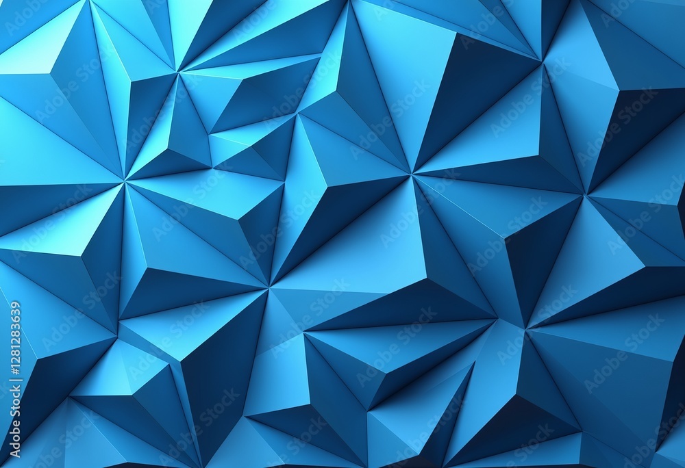 Poster abstract blue triangle geometric: flat pattern with illusion of depth and volume - modern background
