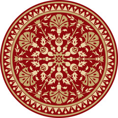 Vector gold with red round Turkish ornament. Ottoman circle, ring, frame.