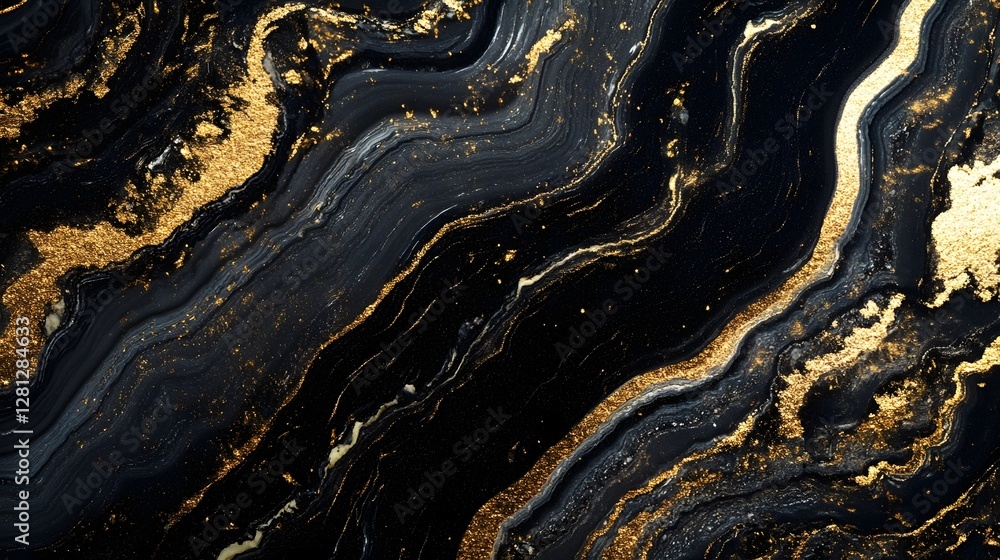 Aufkleber Elegant and luxurious abstract flowing golden marble patterns and textures with metallic accents creating a dynamic and modern design for various applications such as graphic design
