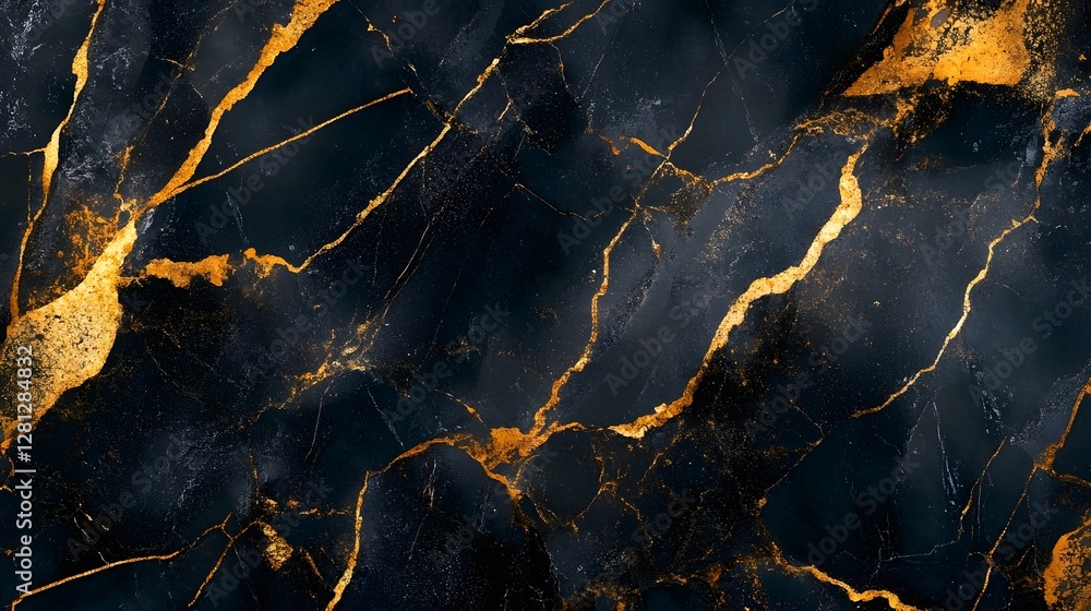 Aufkleber elegant and luxurious black marble texture with dramatic golden veins sophisticated and moody abstra