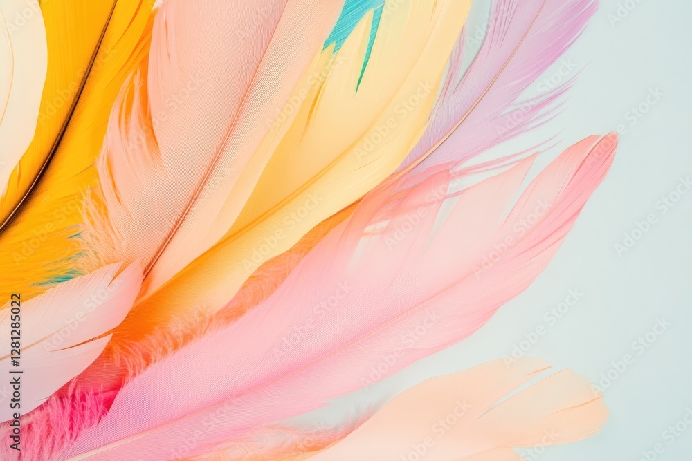 Aufkleber abstract display of vibrant feathers softly overlapping on plain background with ample copy space