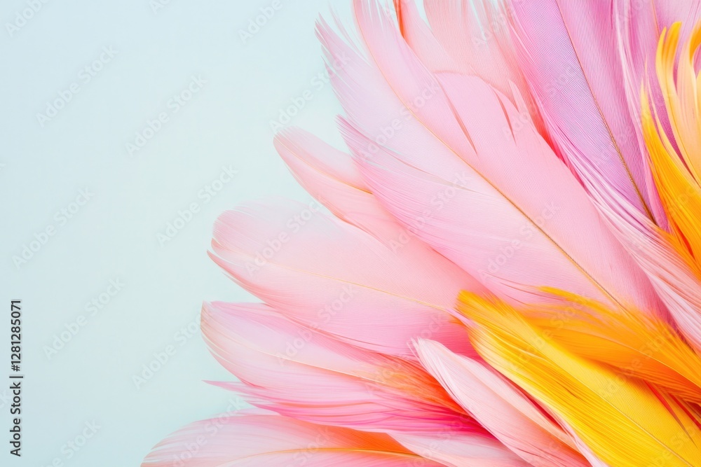 Aufkleber abstract display of vibrant feathers softly overlapping on plain background with ample copy space