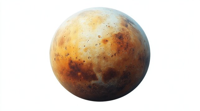 A detailed 3D render of Io, Jupiter's volcanic moon, isolated on a white background.