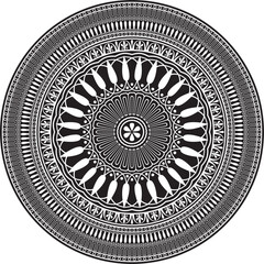Vector black monochrome classic Greek round ornament. Circle of Ancient Greece and the Roman Empire. Byzantine painting of walls, floors and ceilings. Decoration of European palaces