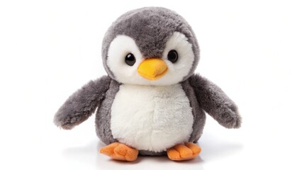 Fototapeta premium cuddly penguin plush toy with soft texture isolated on white background ideal for creative designs and advertising purposes 