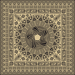 Vector black and gold native american folk ornament. Square pattern, scarf of the peoples of America, Aztec, Incas, Maya