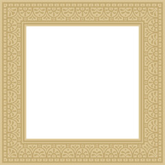 Vector square gold border, frame, Pompeii. Rectangle Neopolitan ornament. Art of Ancient Rome. Template for stained glass