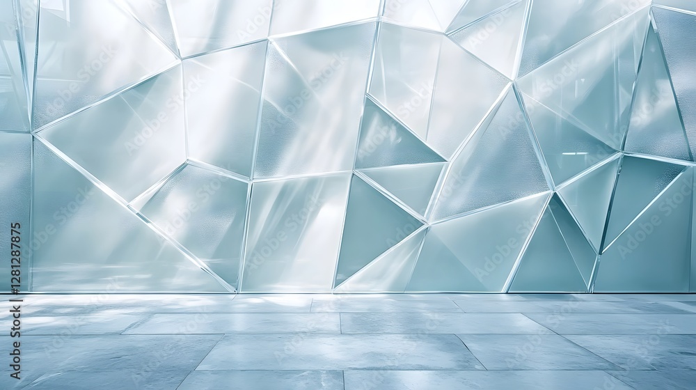 Leinwandbilder elegant and minimalist geometric polygon abstract backdrop with a cool icy blue and silver color sch