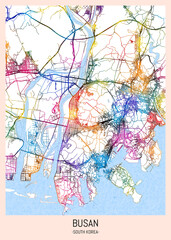 Busan South Korea City Map, district banner, business modern landmark, neighborhood paint travel, hometown downtown design, destination landmark