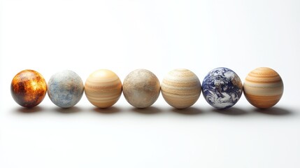 Obraz premium Planets model in a row on white background.