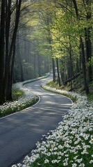 Naklejka premium Smooth and wellmaintained paved road traversing through a picturesque landscape with lush greenery