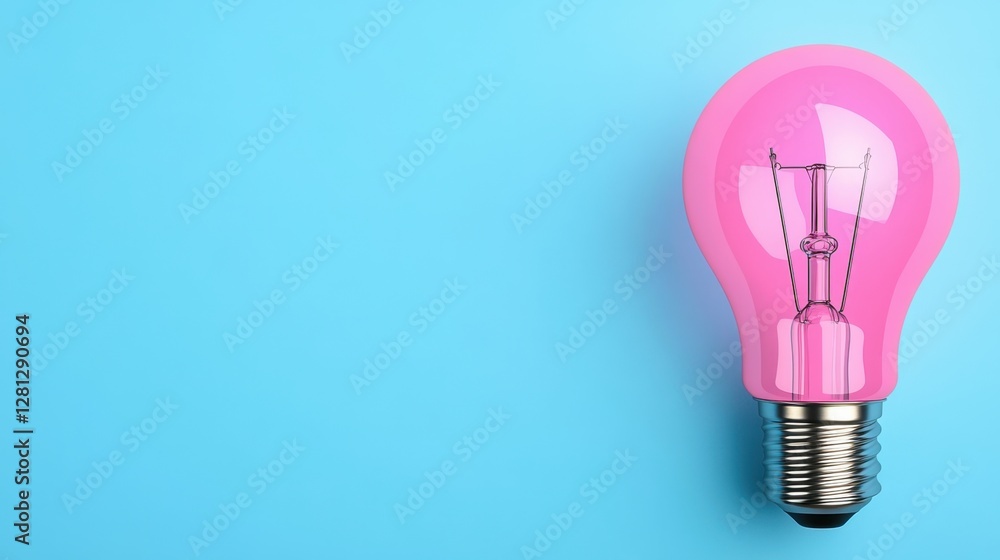 Poster eye level shot of a pink lightbulb against a vibrant blue background. the image features a minimalis