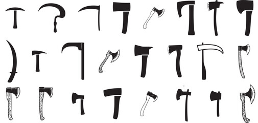 Scythe icon vector set. Death illustration sign collection. Halloween symbol or logo.