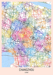 Changzhou China City Map, district banner, business modern landmark, neighborhood paint travel, hometown downtown design, destination landmark