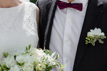 Romantic Newlywed Couple Sharing Intimate Moment in Wedding Attire