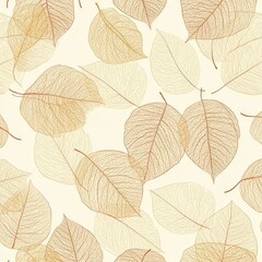 Delicate autumn leaves seamless pattern on cream background