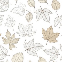 Fototapeta premium Autumn leaves seamless pattern on white background