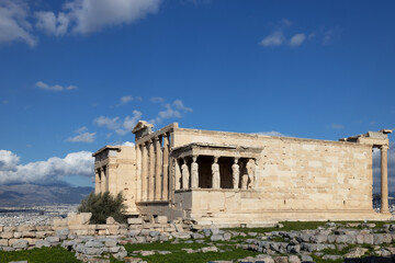 Erechtheion Temple in Athens is dedicated to Athena, Poseidon and the Athenian king Erechtheios. Famous caryatids