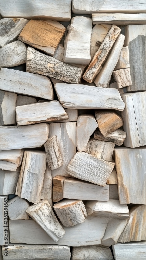 Aufkleber rustic charm of stacked firewood logs in neutral tones creating a textured background for natural wa