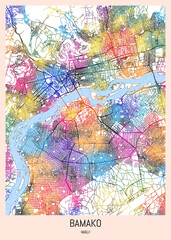 Bamako Mali City Map, district banner, business modern landmark, neighborhood paint travel, hometown downtown design, destination landmark