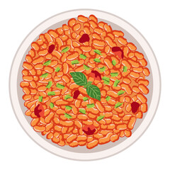 tomato risotto top view, red tomato rice dish.