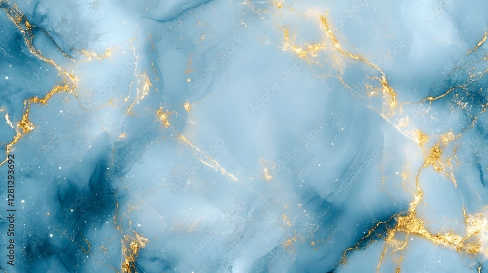 Poster Exquisite abstract marble texture in shimmering shades of blue and gold creating a mesmerizing ethereal and captivating visual experience  This dynamic fluid design evokes a sense of serenity