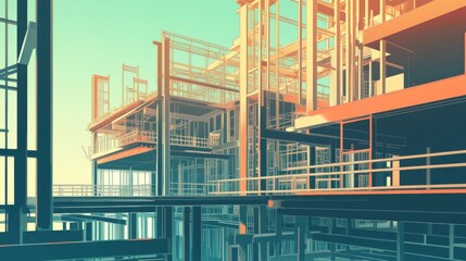 Fototapeta premium Construction Project Showcasing Modern Architecture With Scaffolding and Concrete Structure in an Urban Environment During Daylight Hours