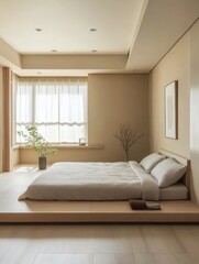 A minimalist bedroom showcasing the bed and a minimalist design style