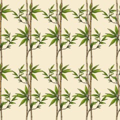 Seamless Bamboo Pattern Sticks Small Design on Pastel Yellow Background