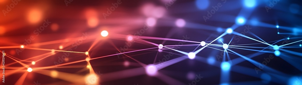Aufkleber Futuristic Digital Technology Network Concept with Glowing Interconnected Nodes and Lines  Abstract Background Representing the Future of Intelligence Cloud Computing and Digital Transformation