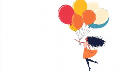 Vector Illustration of a Woman Flying with Balloon