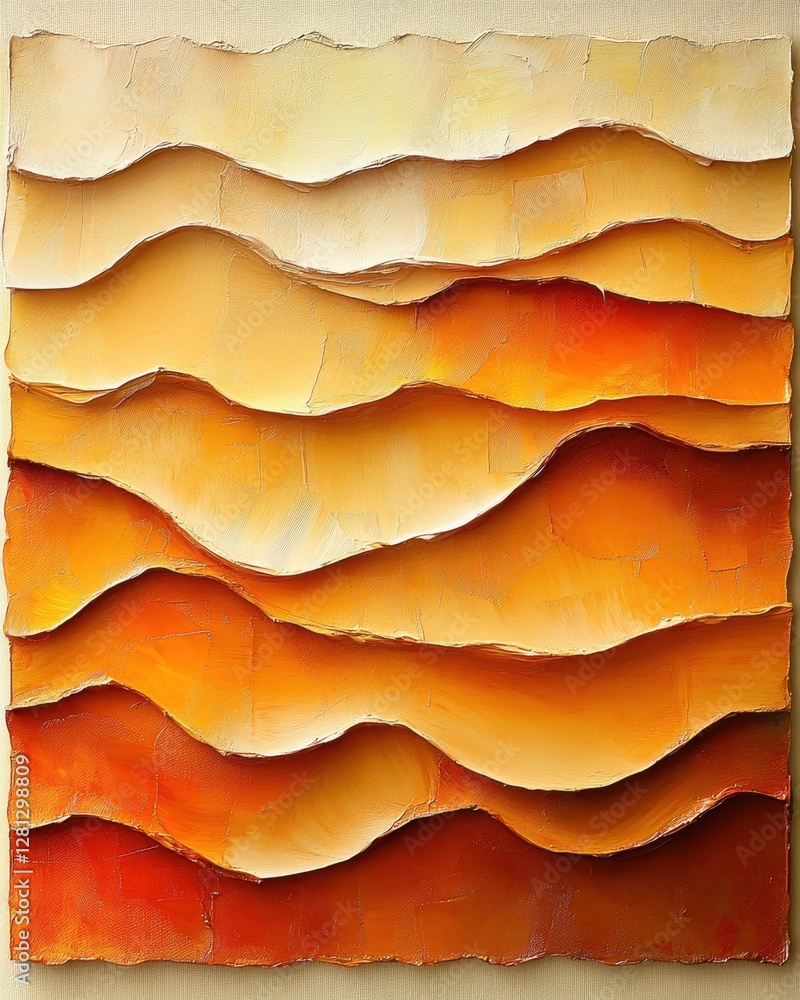 Poster abstract waves of warm colors on canvas creating a textured and inviting atmosphere in a close up st