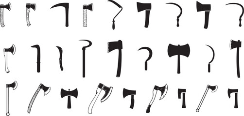 Scythe icon vector set. Death illustration sign collection. Halloween symbol or logo.