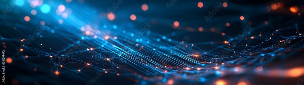 Aufkleber Futuristic glowing energy network visualization with dynamic digital particles neon rays and lines of light creating an abstract sci fi inspired backdrop