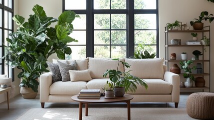 Cozy Living Room With Plants and Natural Light in a Warm, Inviting Atmosphere During the Daytime