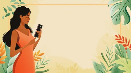 Female Character Using Smartphone Vector Illustration
