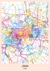 Jinan China City Map, district banner, business modern landmark, neighborhood paint travel, hometown downtown design, destination landmark