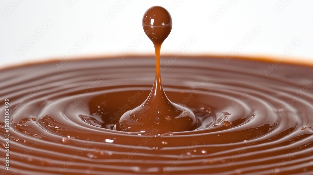 Poster decadent chocolate cascade a captivating close up of liquid chocolate dropping creating ripples and 
