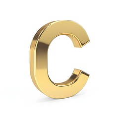 Golden three dimensional letter C on white background
