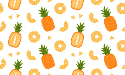 Pineapple seamless pattern. Tropical fruits fruits background design. Collection of organic vitamins and healthy nutrition. Flat Vector illustration