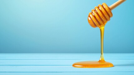 honey dripping from a wooden dipper