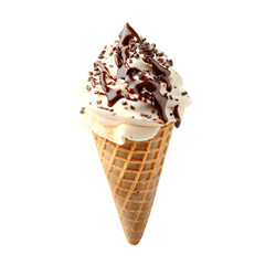Delicious Vanilla Ice Cream Cone with Chocolate Drizzle and Sprinkles Sweet Treat Summer Dessert