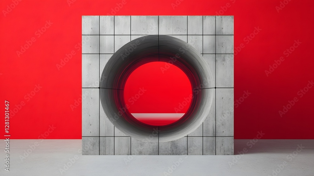 Poster abstract red and grey concrete tunnel architecture design
