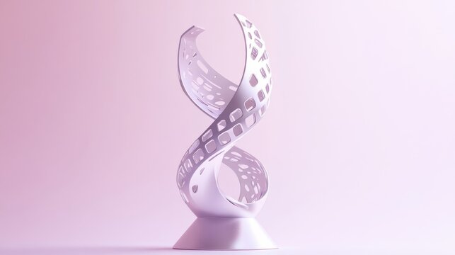 Abstract White Spiral Sculpture on Pink Background