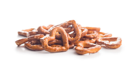 Heart shaped pretzel  isolated on white background.
